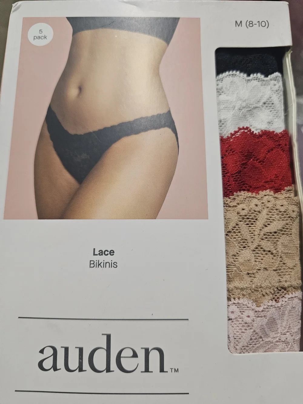 Auden Lace Bikini 5-Pack - Black, White, Red, Beige, Pink